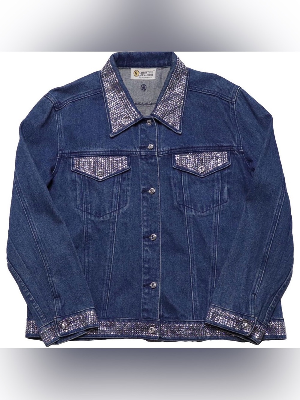 VTG 90s Christine Alexander Swarovski Crystal Rhinestone Denim Jacket